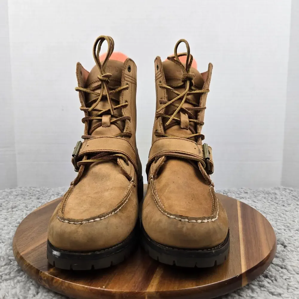Polo Ralph Lauren Men 9.5D Ranger Brown Leather Buckle Strap Casual Moc Toe Boot